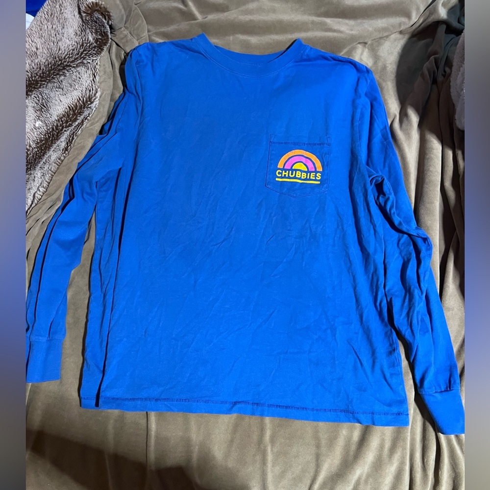 Chubbies Blue Long Sleeve Tee with Rainbow Logo